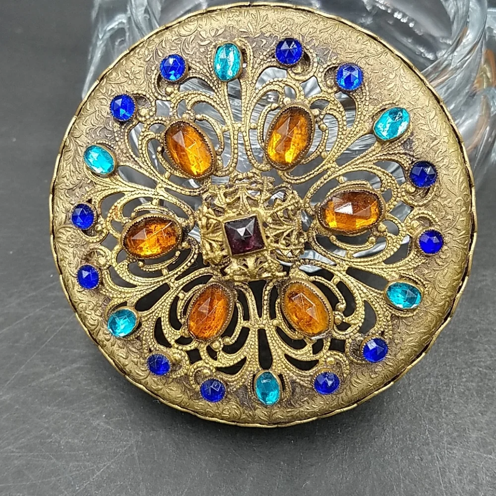 Vintage 1930's Heisey Glass Jeweled Ormolu Dresser Box